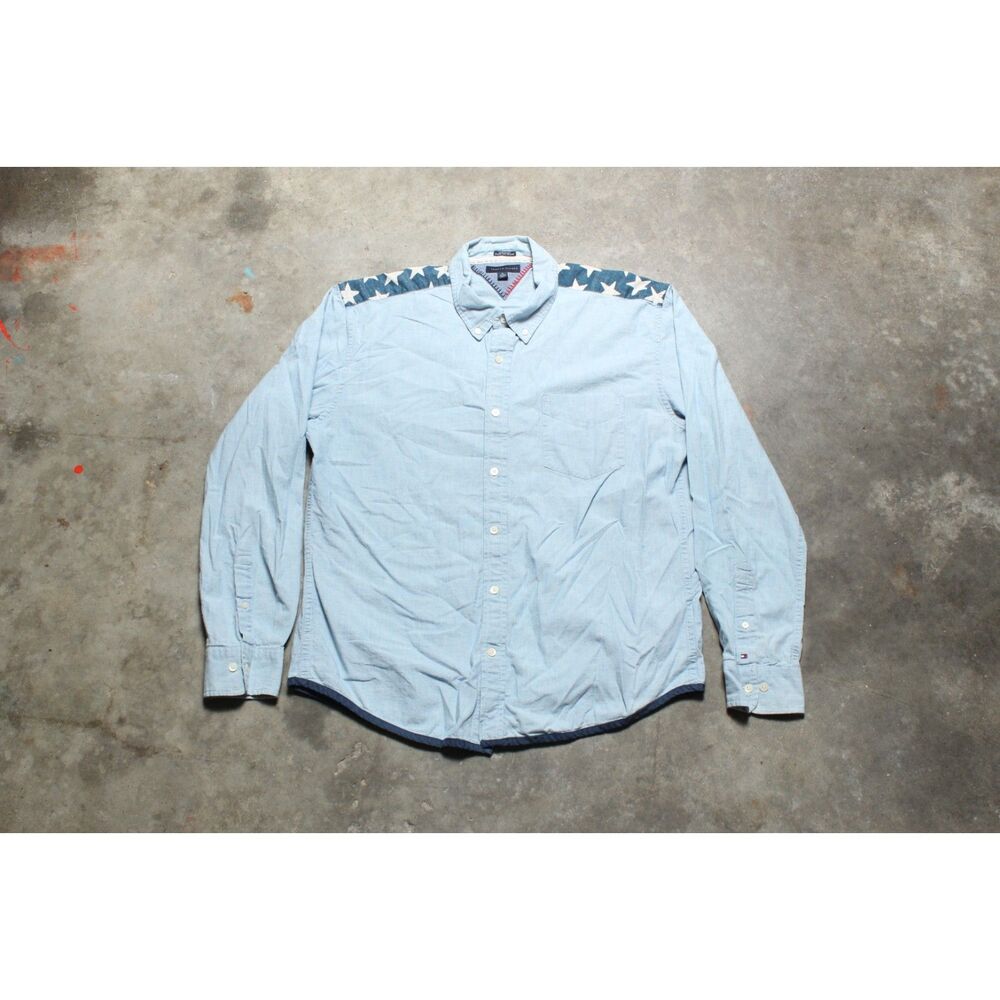 Vintage Y2k Tommy Hilfiger Custom Fit Stars Long Sleeve Shirt - XL